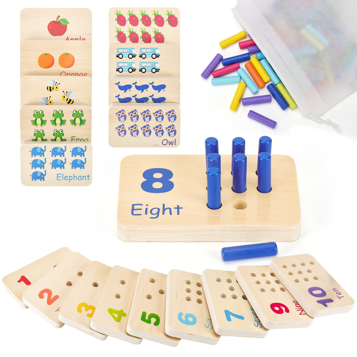 ISMETACU Montessori Number Blocks & Counting Peg Board for Toddlers