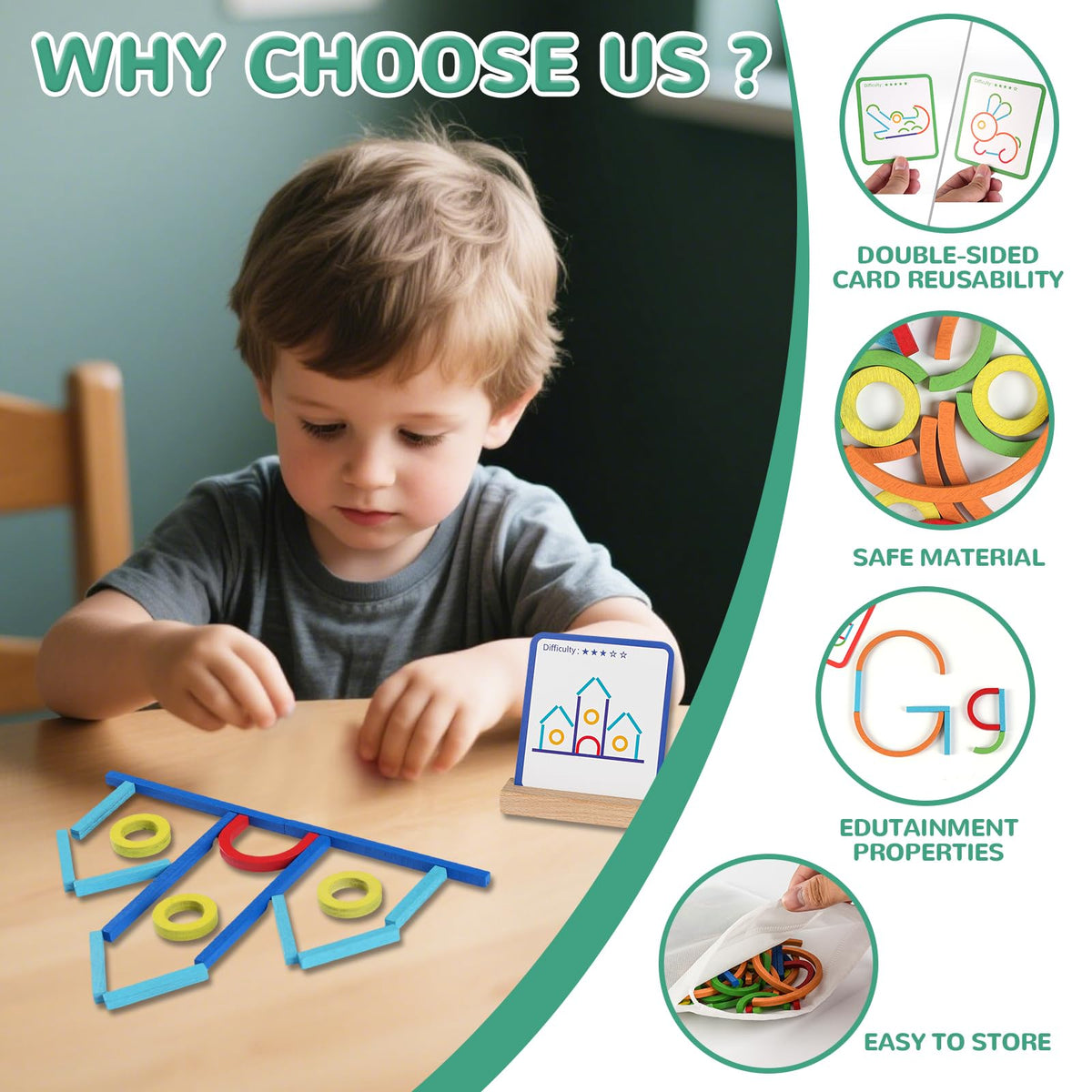 ISMETACU Montessori STEM Puzzle Toy for Kids 3-6 – Wooden Educational Manipulative