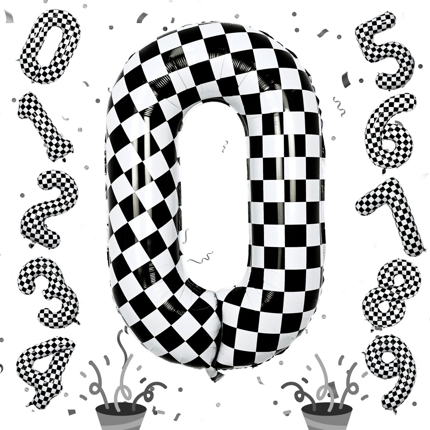 Isndare 40in Black and White Checkered 0 Balloon – Giant Foil Number 0 for Parties