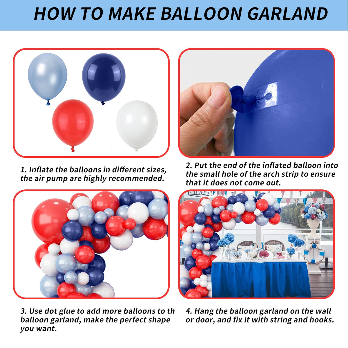 Isndare Red Blue White Balloon Arch Kit – Baseball Party & 4th of July Decor