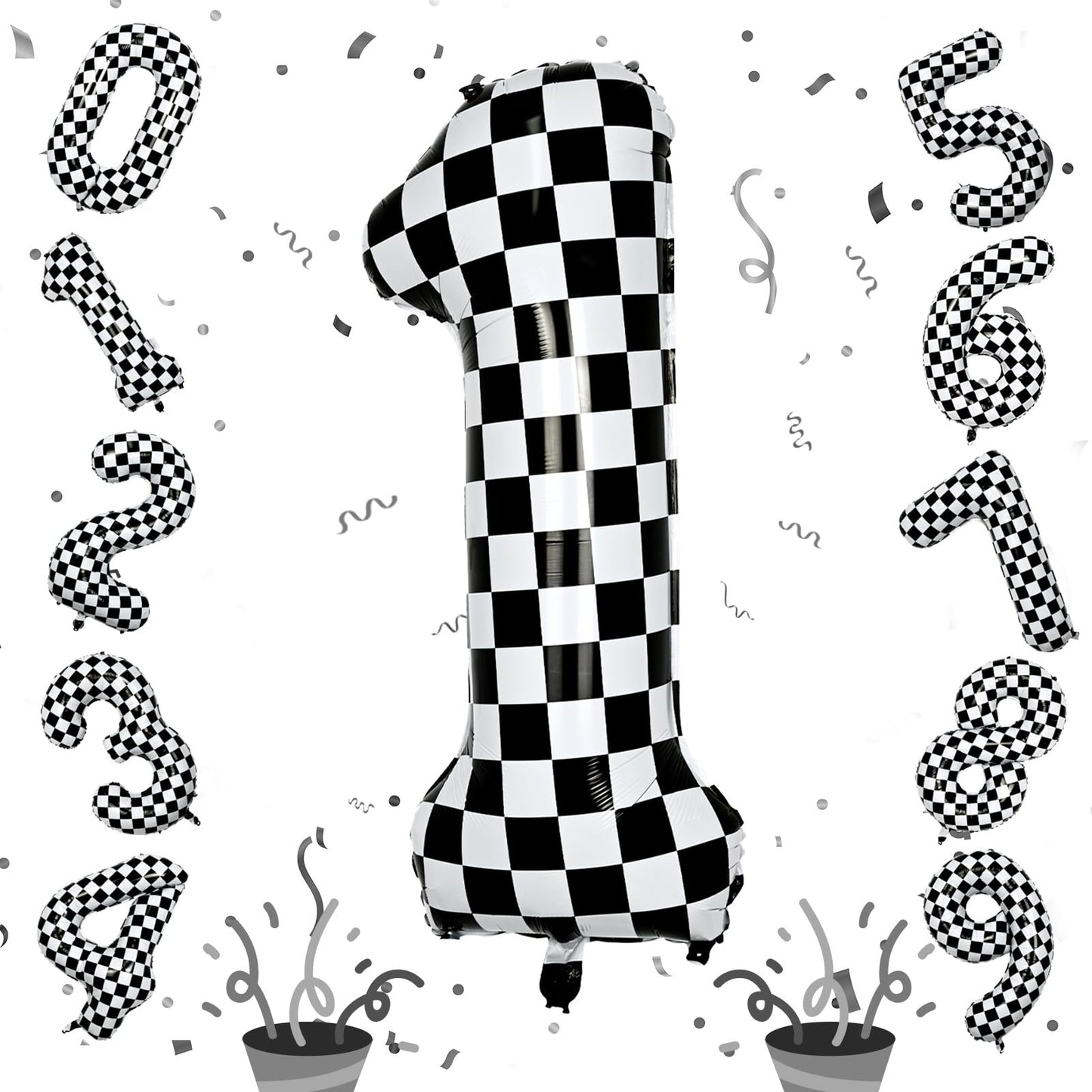 Isndare Checkered Number 1 Balloon - 40-Inch Self-Inflating Foil Birthday Balloons