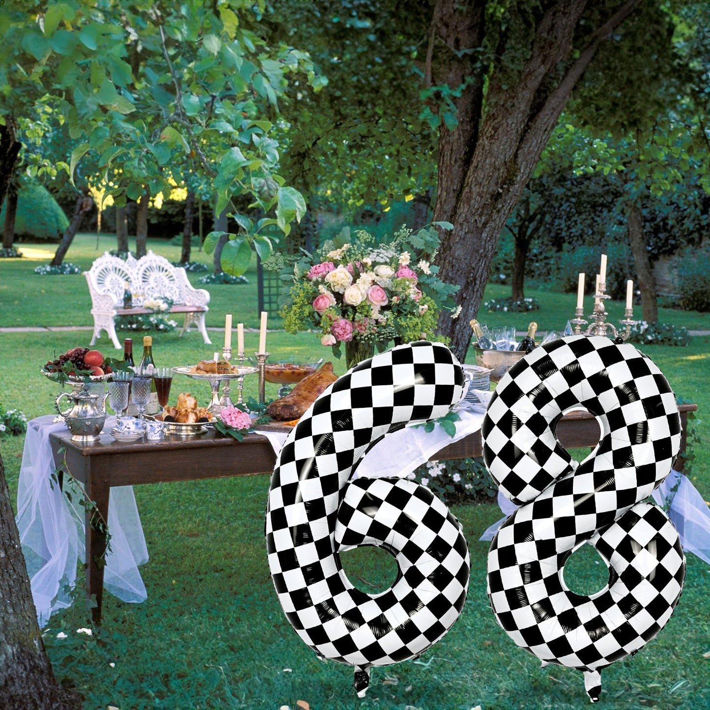 Isndare 40-Inch Checkered Racing Number 3 Balloon – Self-Inflating Black & White Birthday Balloon