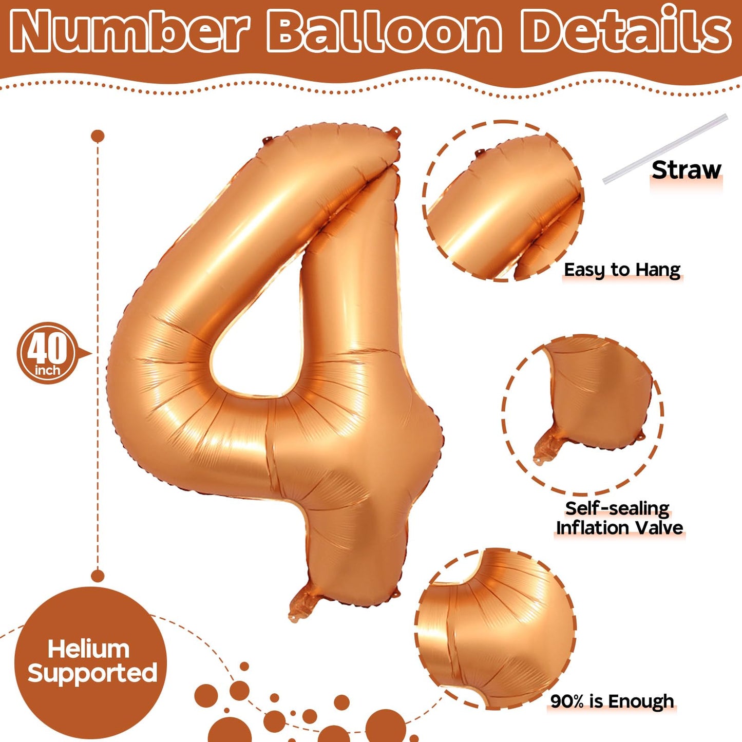 Isndare 40-Inch Orange Foil Number 4 Balloon – Birthday Party Decor