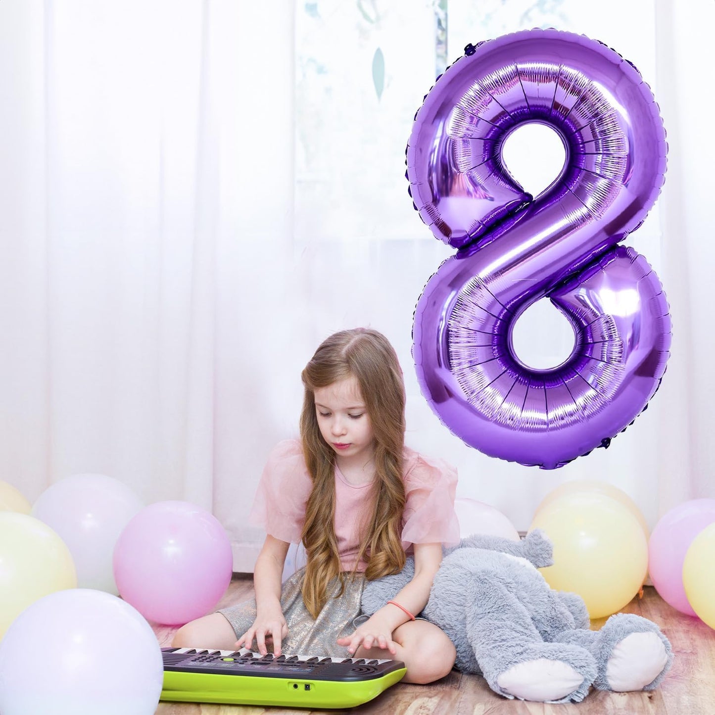 Isndare 40-Inch Purple 8 Balloon – Self-Inflating Foil Number Balloon for Birthdays
