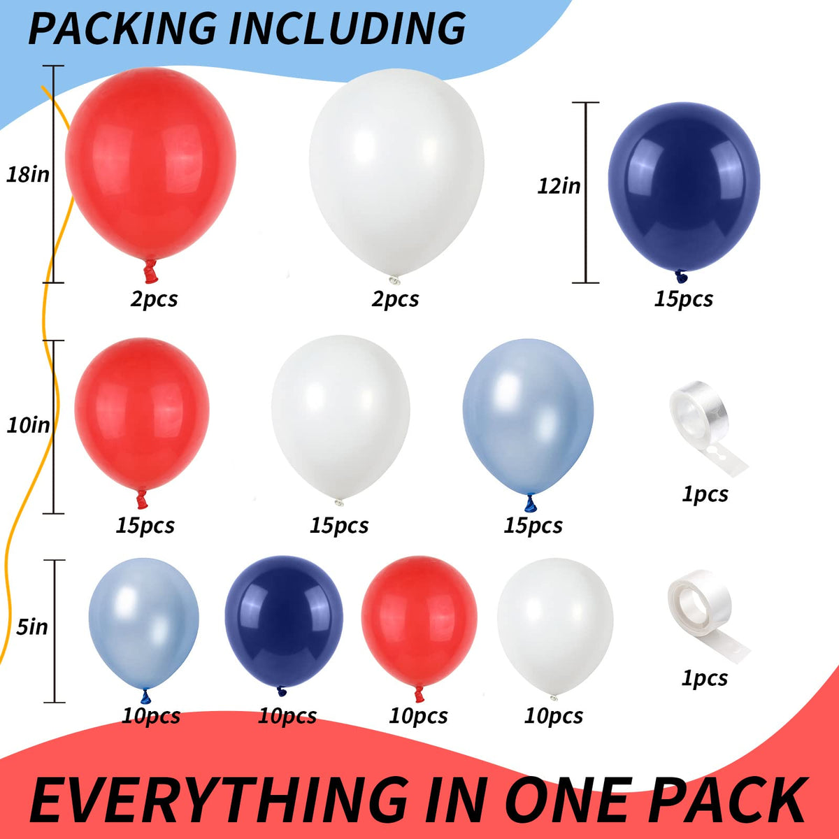 Isndare Red Blue White Balloon Arch Kit – Baseball Party & 4th of July Decor