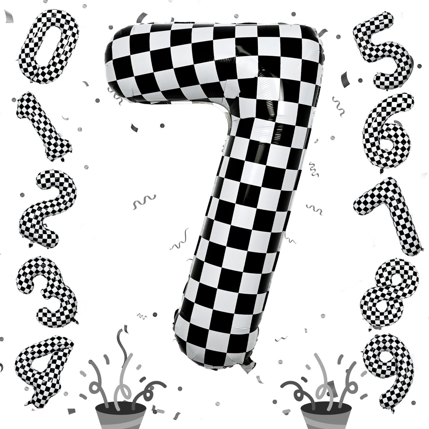 Isndare 40-Inch Black & White Checkered Number 7 Balloon – Giant Self-Inflating Birthday Decor