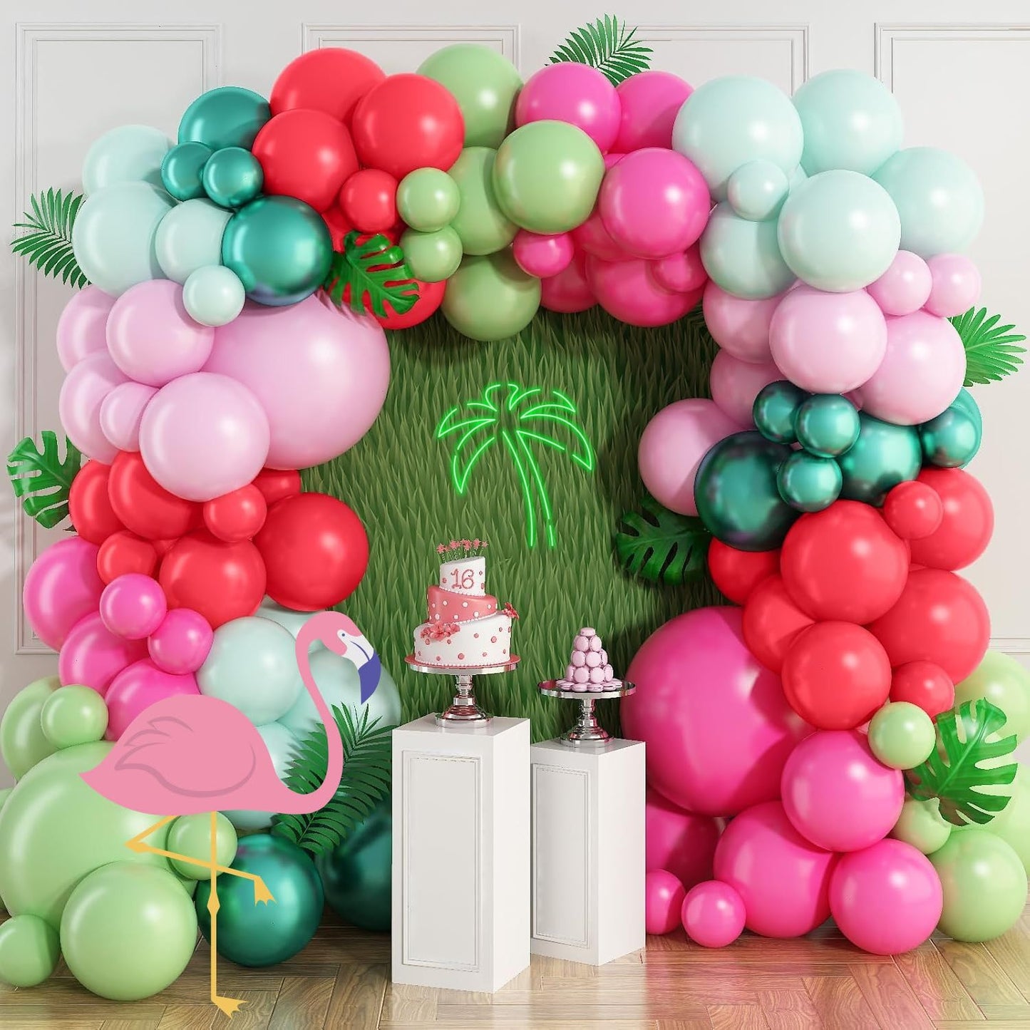 Isndare Pink Flamingo Balloons Garland Arch Kit | Tropical Party Decor for Summer, Beach, Luau