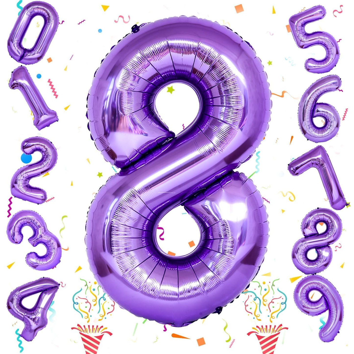 Isndare 40-Inch Purple 8 Balloon – Self-Inflating Foil Number Balloon for Birthdays