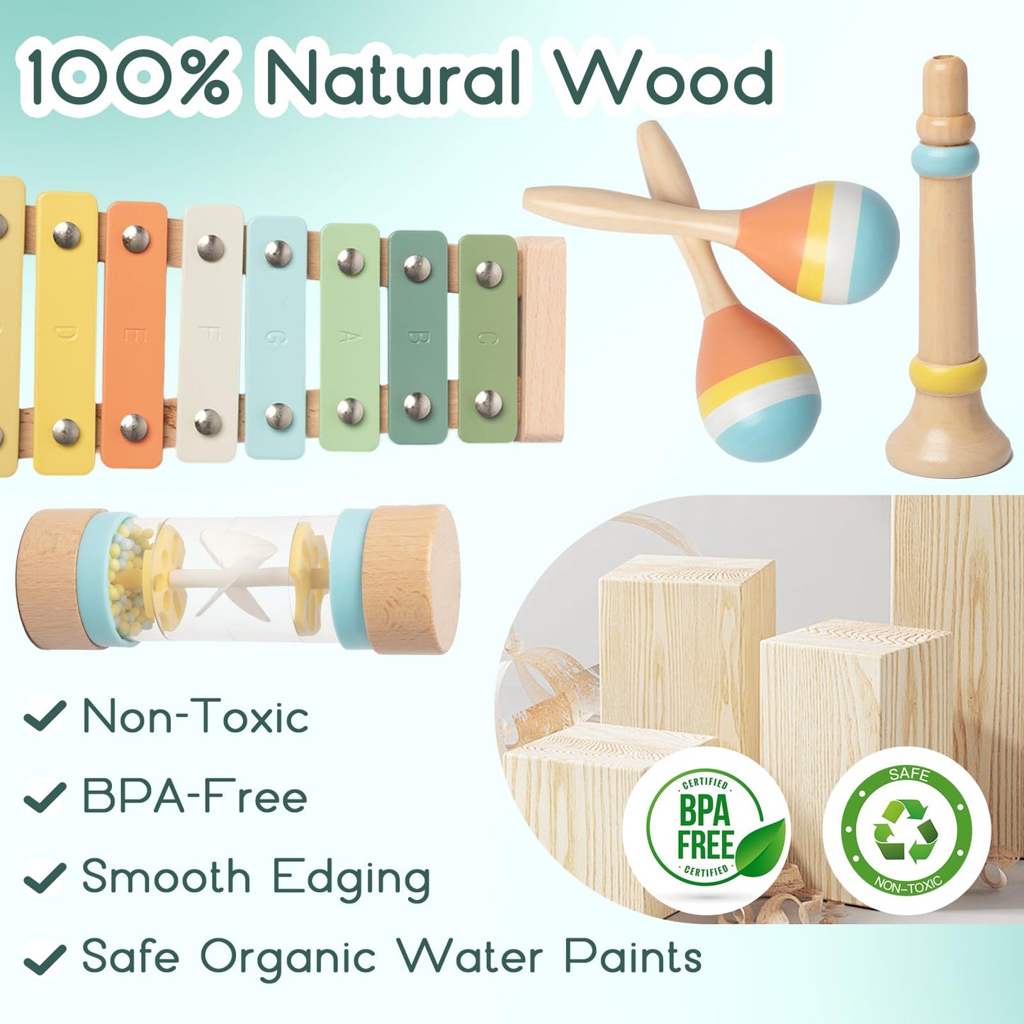 iSNTL Baby Musical Instruments – Wooden Montessori Toys for Toddlers