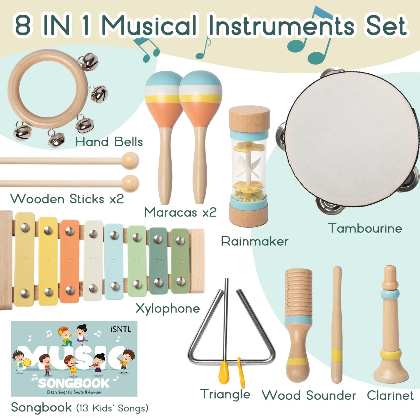 iSNTL Baby Musical Instruments – Wooden Montessori Toys for Toddlers