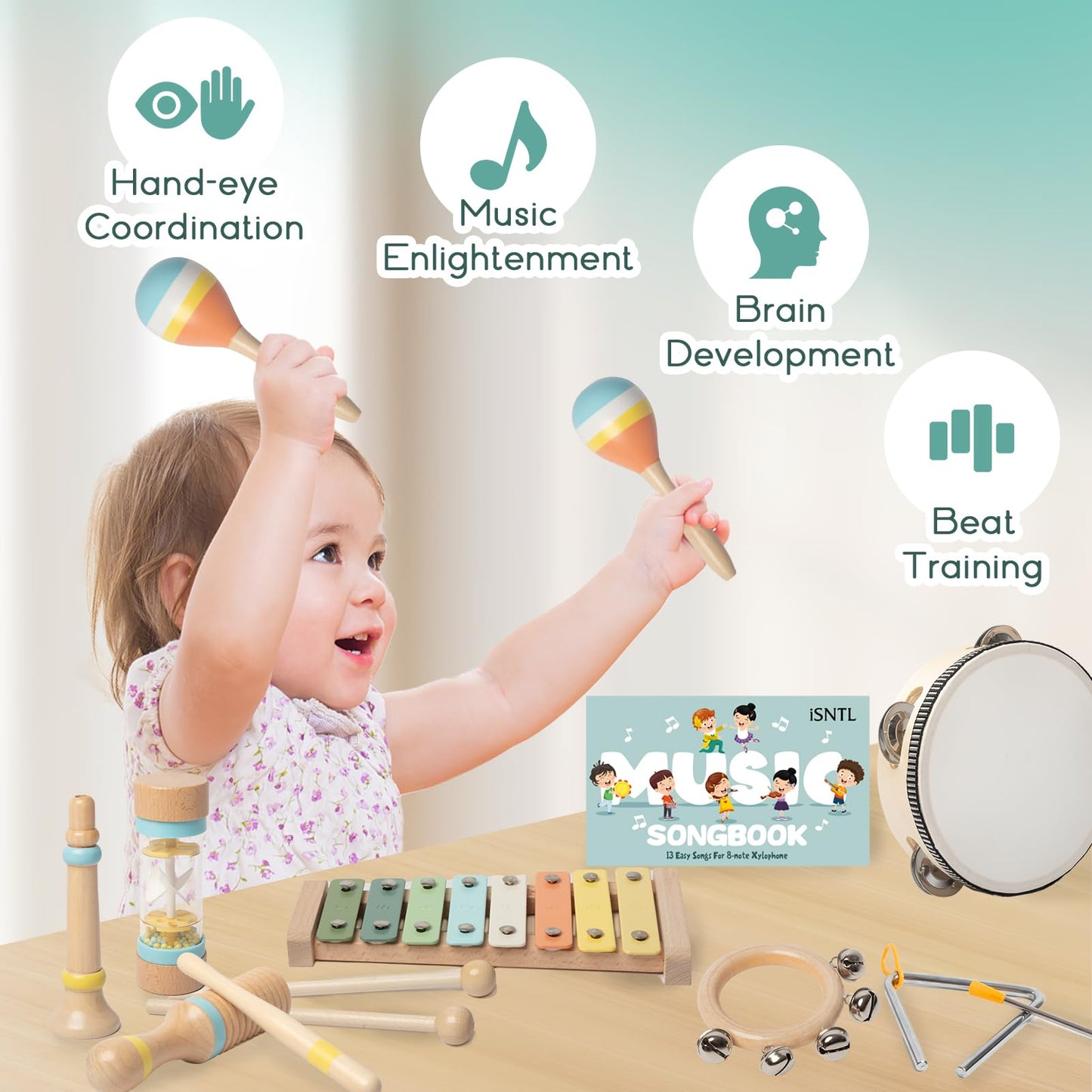 iSNTL Baby Musical Instruments – Wooden Montessori Toys for Toddlers