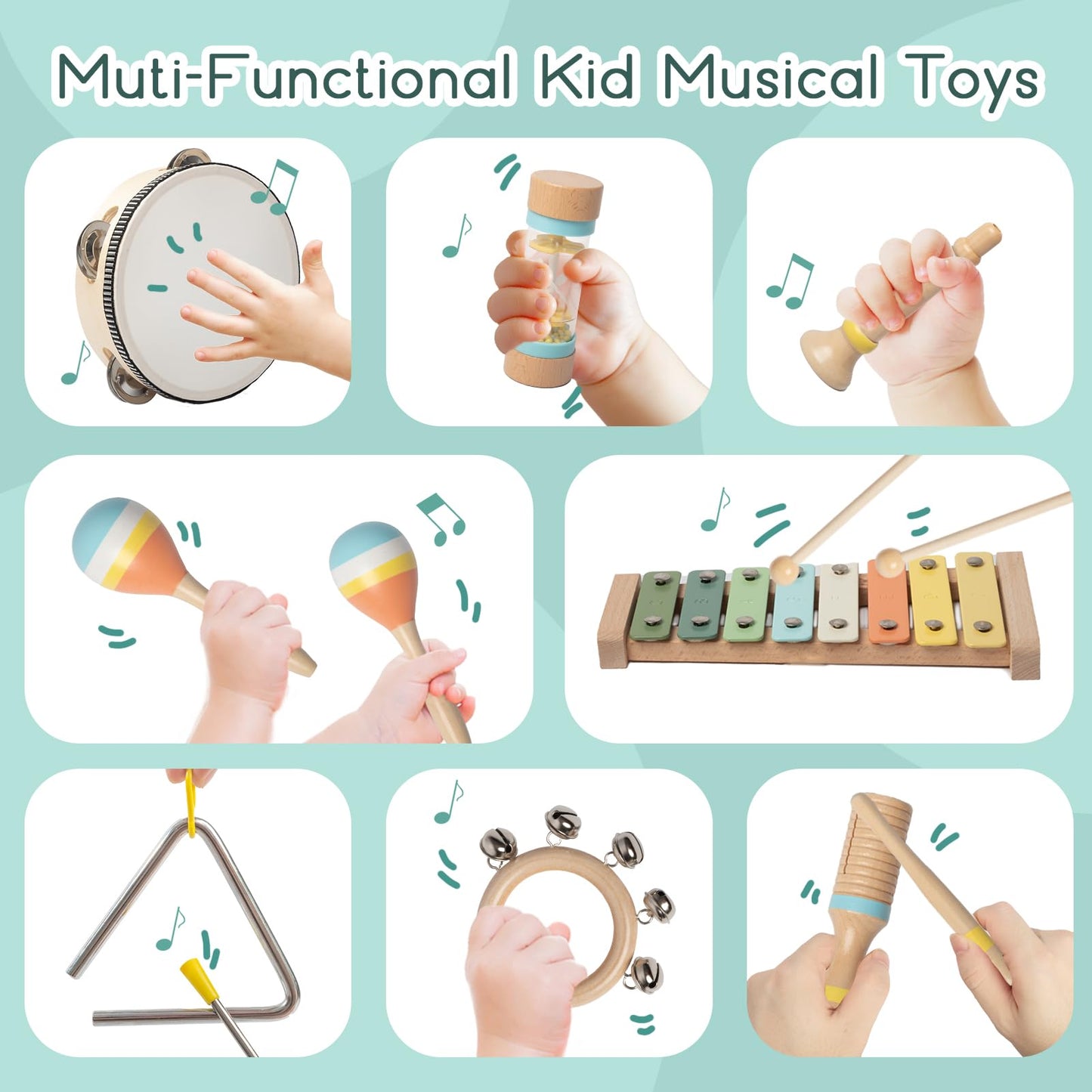iSNTL Baby Musical Instruments – Wooden Montessori Toys for Toddlers
