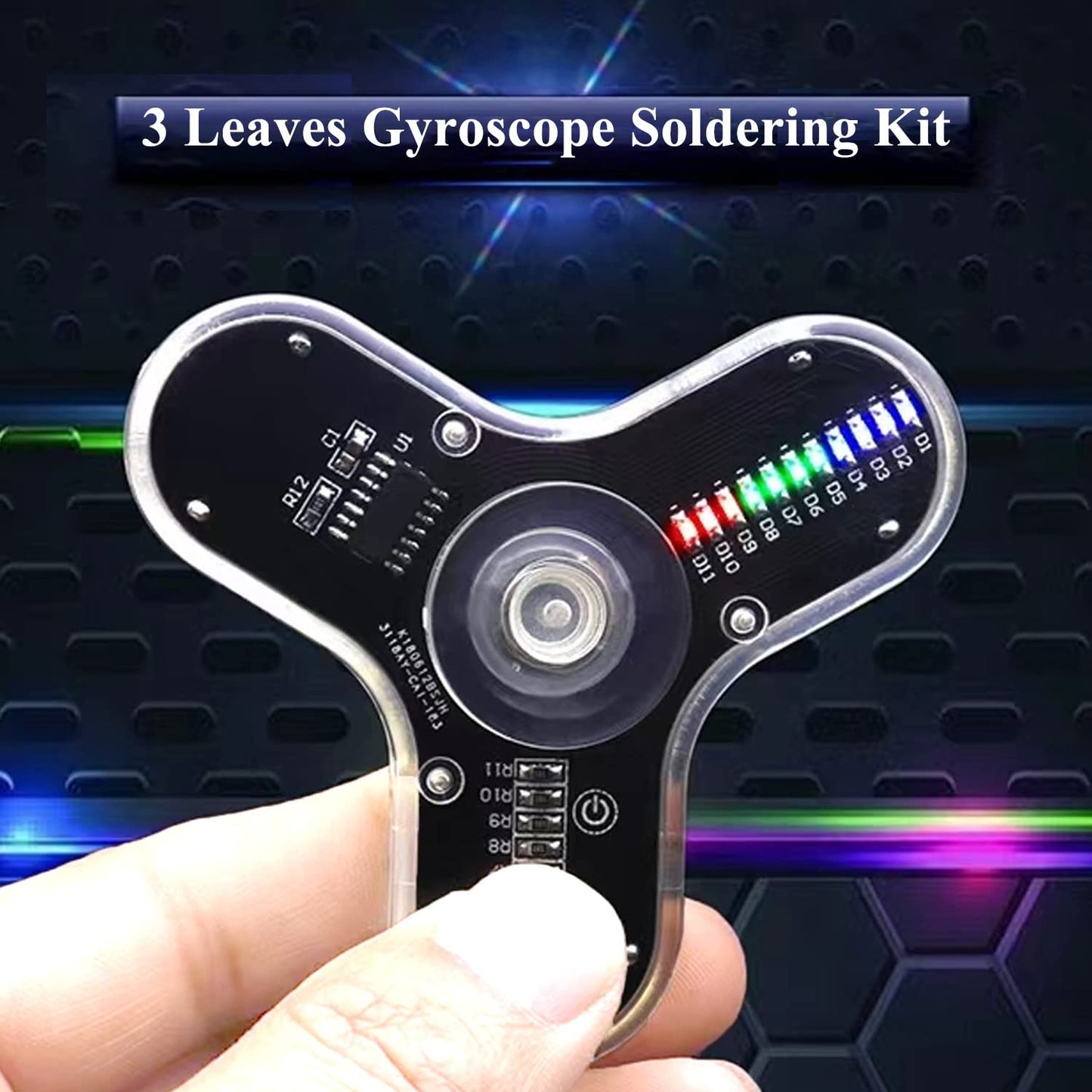 ISolderStore Soldering Practice Kit — 3 Leaves LED Rotating Gyroscope DIY Project