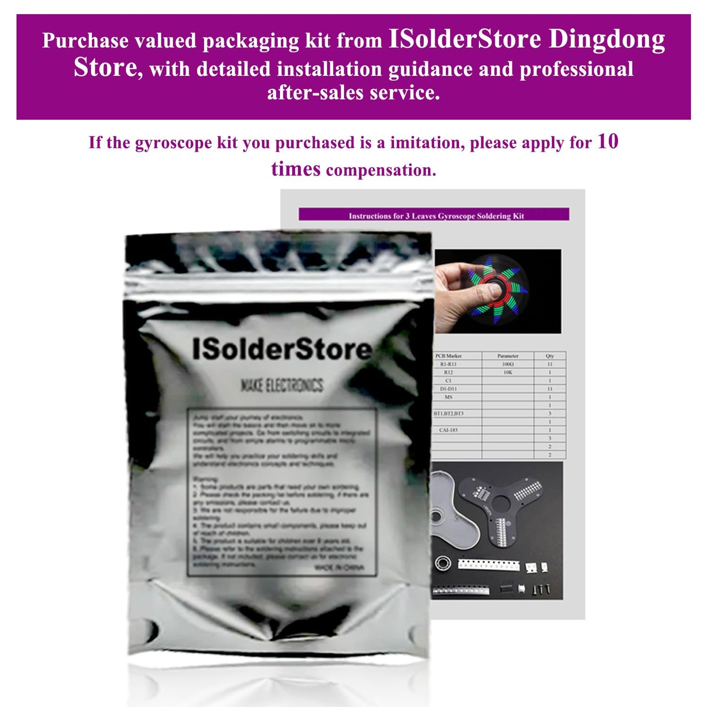 ISolderStore Soldering Practice Kit — 3 Leaves LED Rotating Gyroscope DIY Project