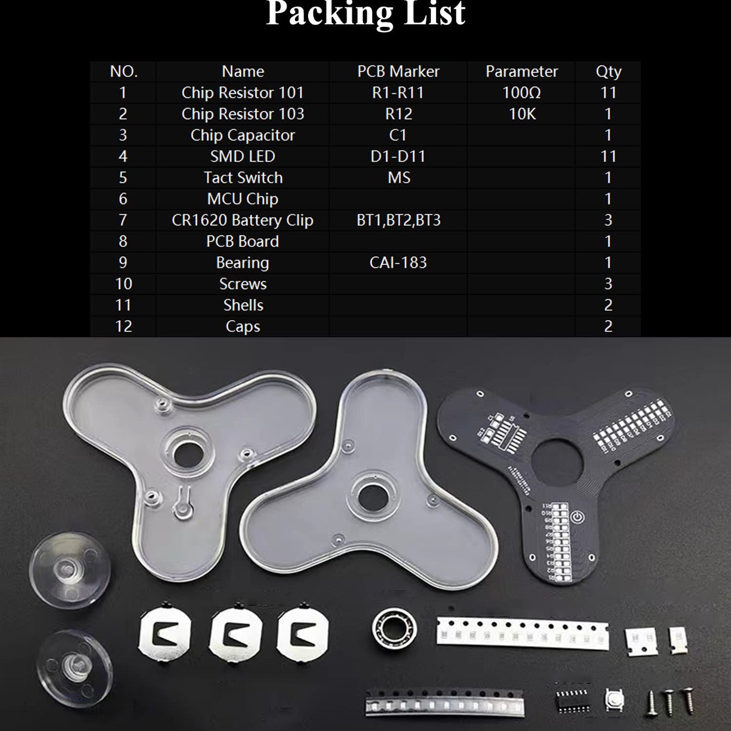 ISolderStore Soldering Practice Kit — 3 Leaves LED Rotating Gyroscope DIY Project