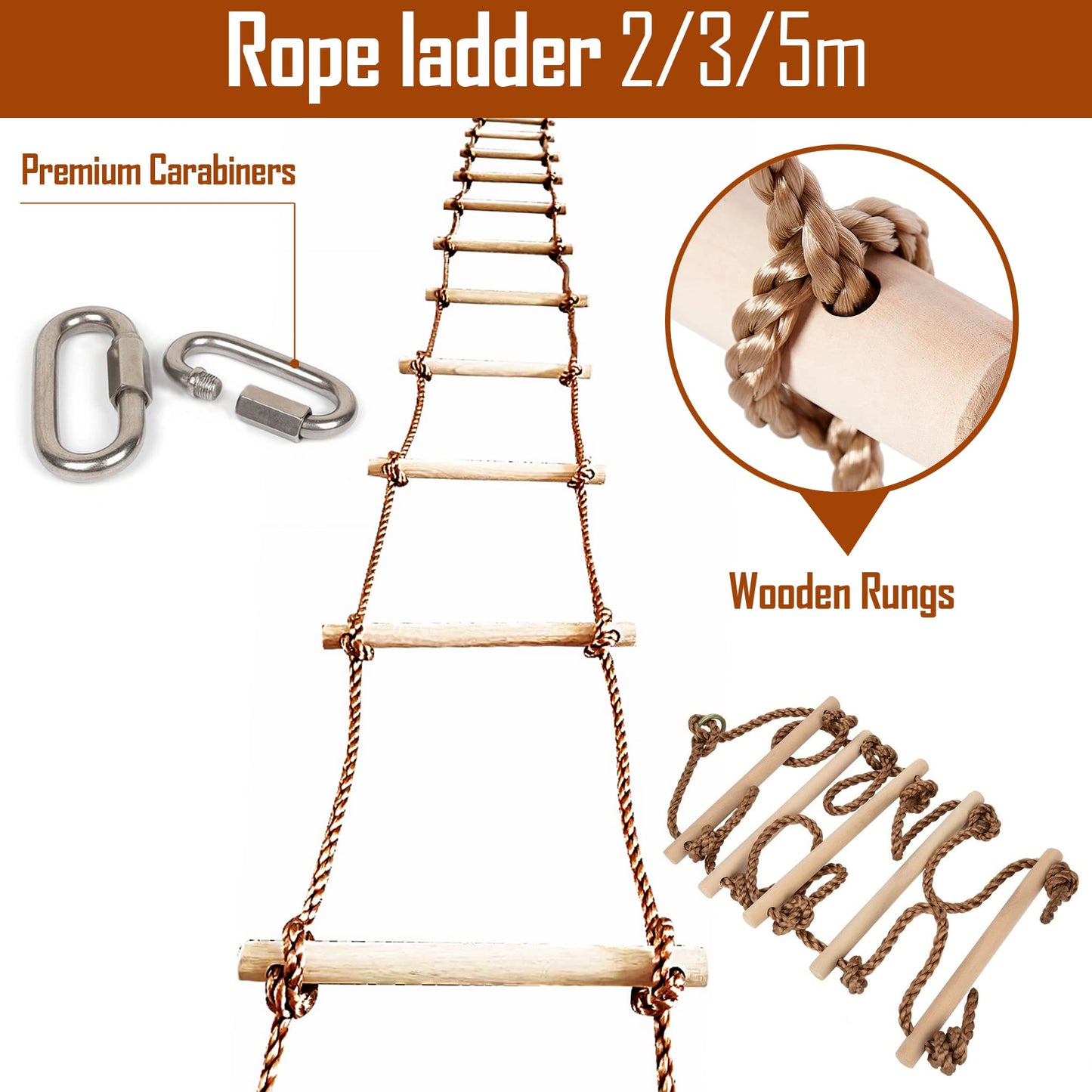 ISOP Rope Ladder 10ft for Swing Sets – Indoor/Outdoor Treehouse Climbing Toy