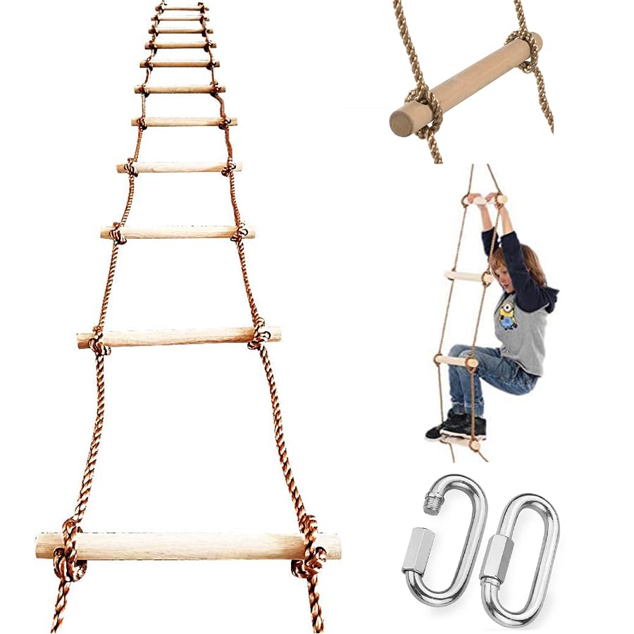 ISOP Rope Ladder 10ft for Swing Sets – Indoor/Outdoor Treehouse Climbing Toy