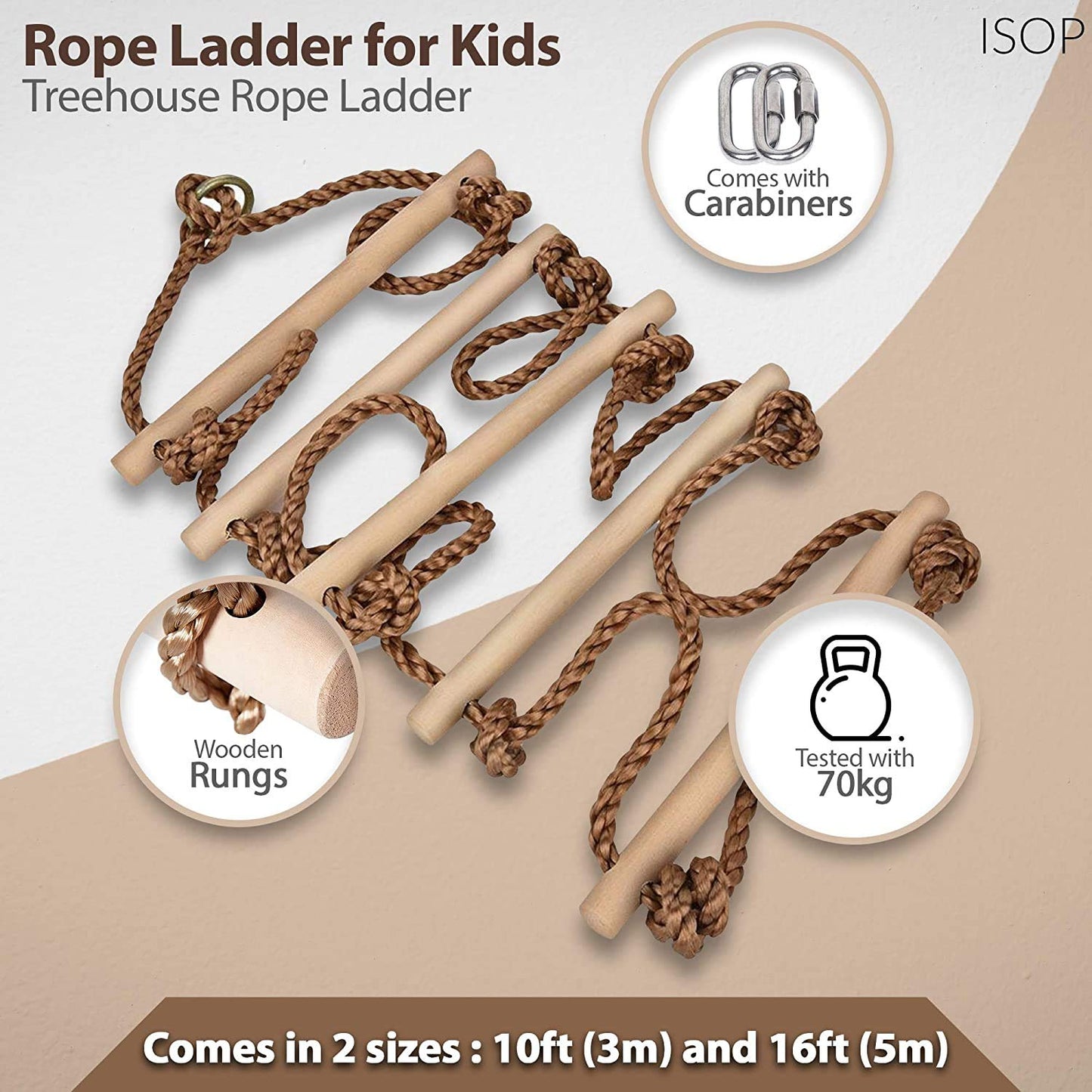 ISOP Swedish Wall Rope Ladder 6.5 ft – Kids Climbing Rope Ladder for Backyard Play