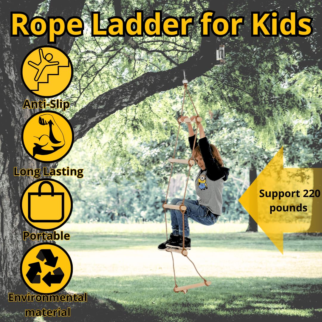 ISOP Rope Ladder 10ft for Swing Sets – Indoor/Outdoor Treehouse Climbing Toy