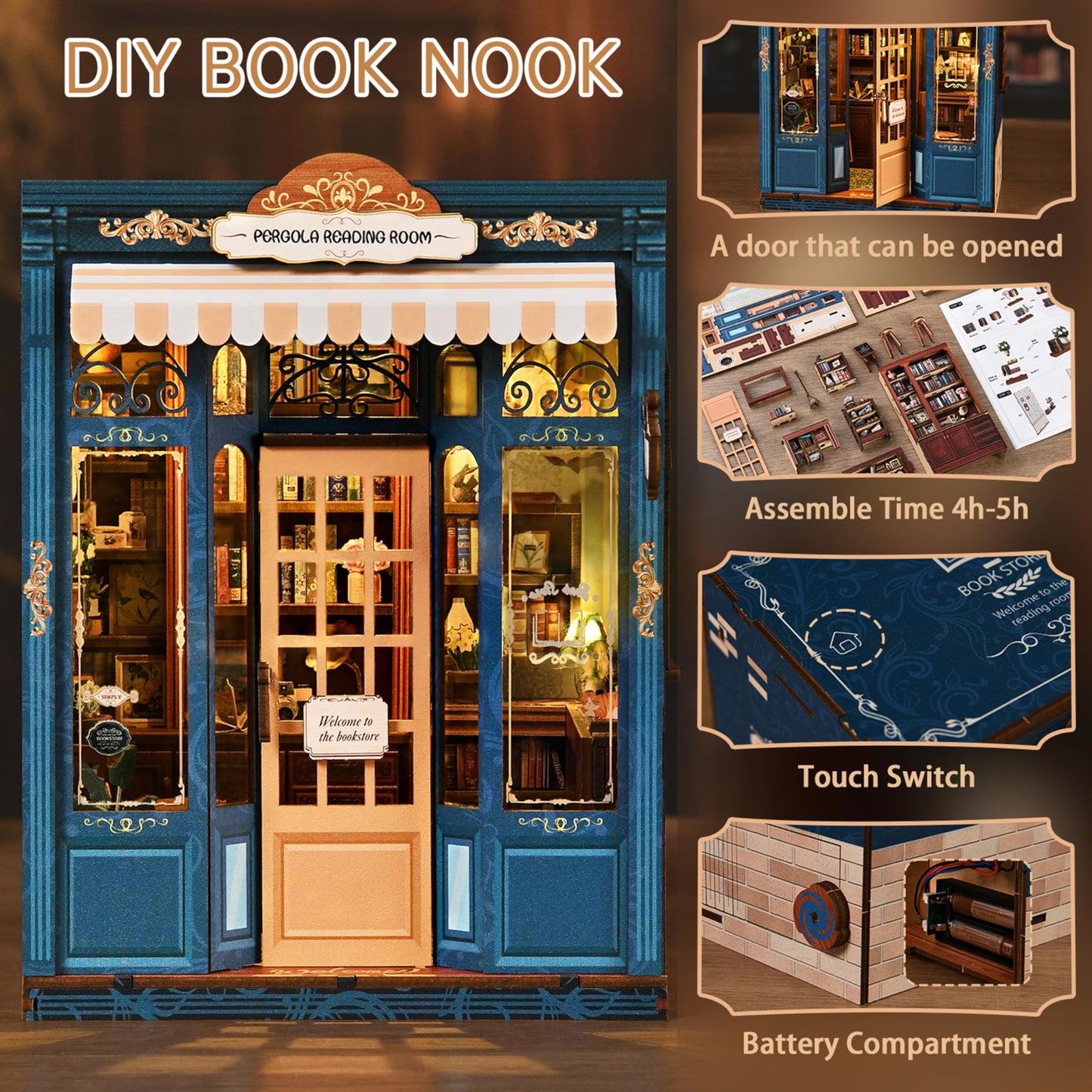 ISSEVE Book Nook Kit – DIY Miniature Library for Adults | 3D Wooden Puzzle & Dollhouse Decor