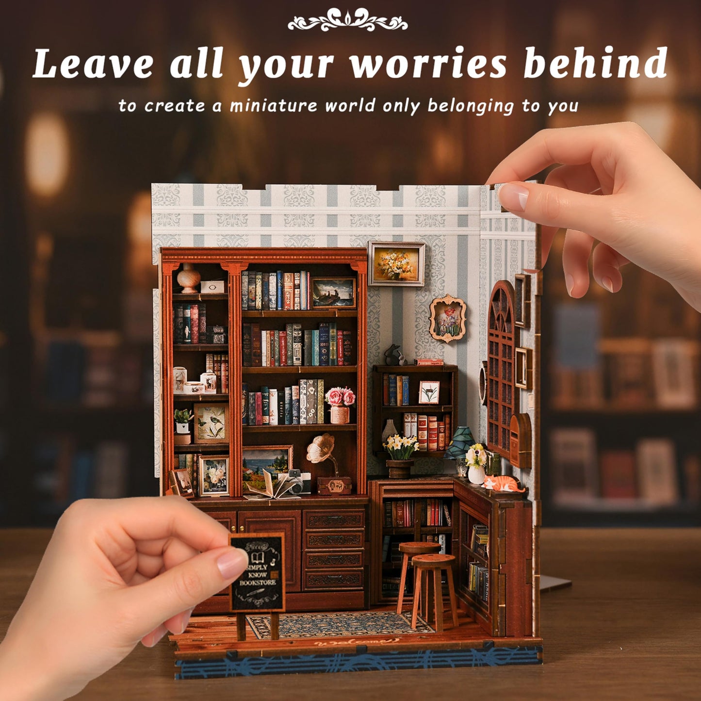 ISSEVE Book Nook Kit – DIY Miniature Library for Adults | 3D Wooden Puzzle & Dollhouse Decor