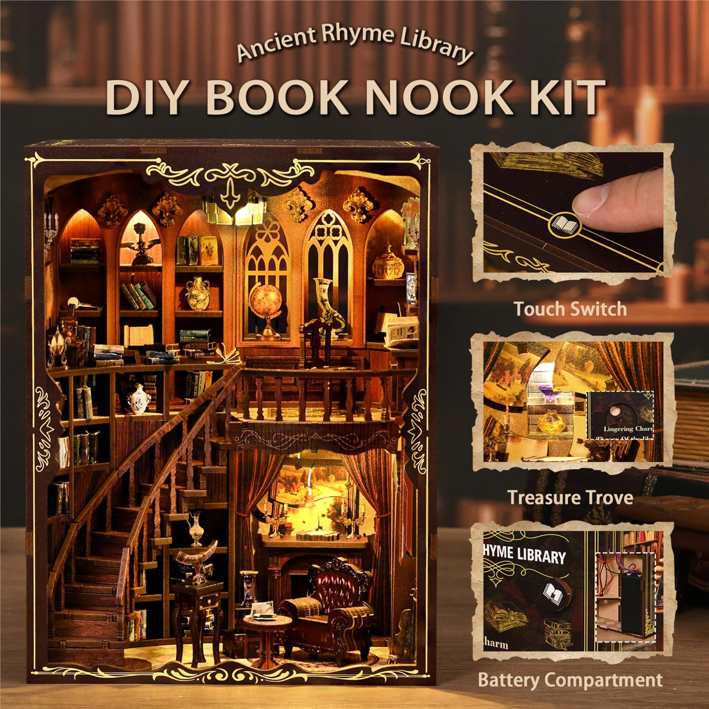 ISSEVE Book Nook Kit – Ancient Rhyme Library DIY Miniature House