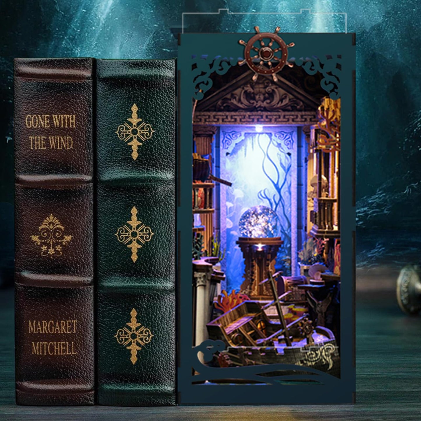 ISSEVE Book Nook Kit Sea Maze – DIY 3D Wooden Puzzle Dollhouse with LED Light and Dust Cover