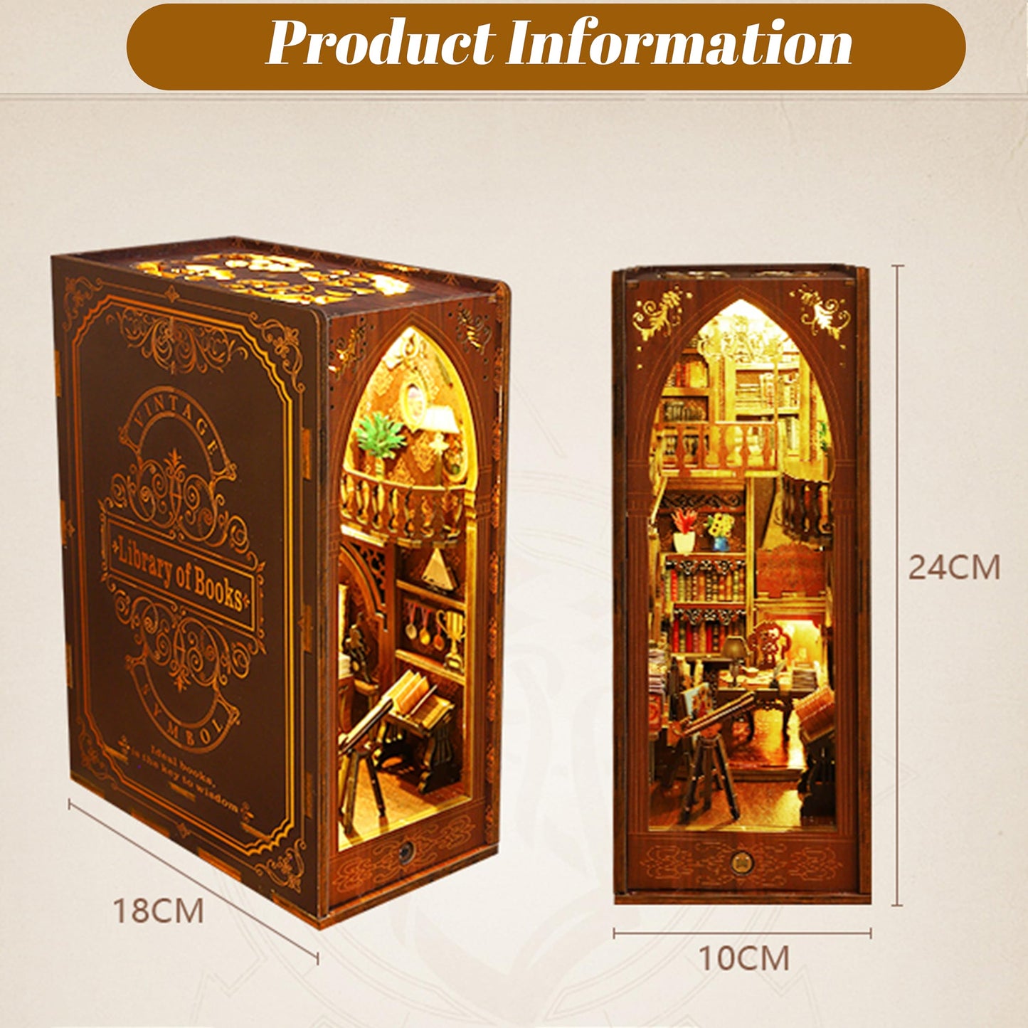 ISSEVE DIY Book Nook Kit — 3D Wooden Library Puzzle with Sensor Light