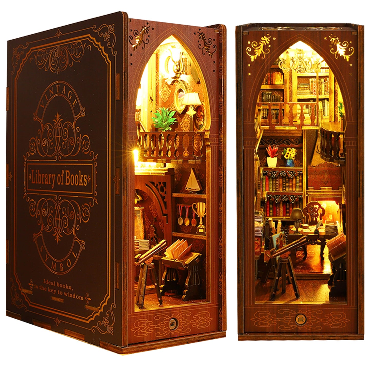 ISSEVE DIY Book Nook Kit — 3D Wooden Library Puzzle with Sensor Light