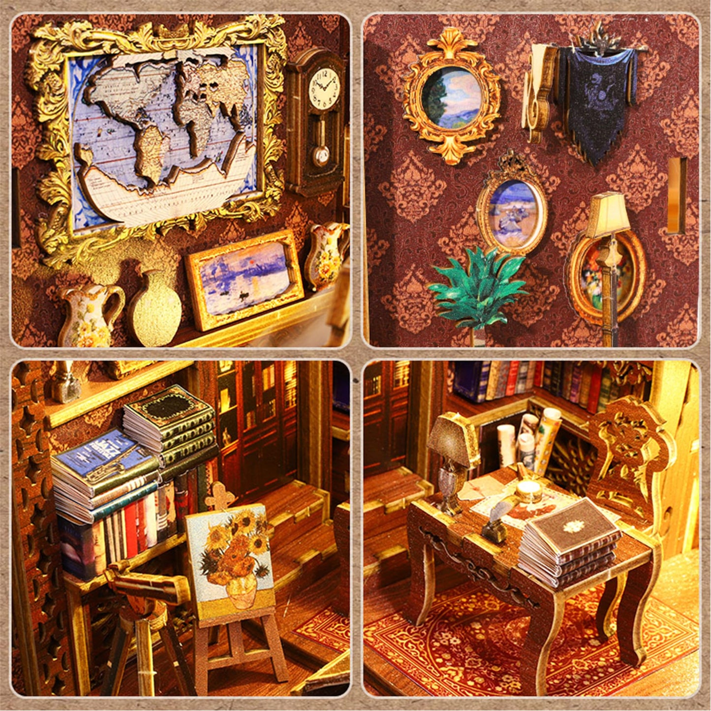 ISSEVE DIY Book Nook Kit — 3D Wooden Library Puzzle with Sensor Light