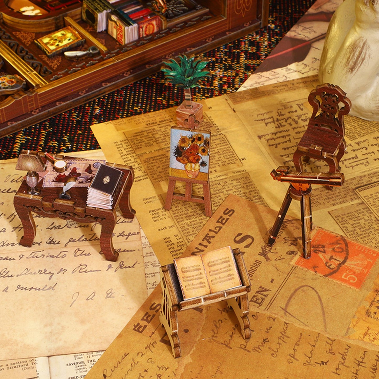 ISSEVE DIY Book Nook Kit — 3D Wooden Library Puzzle with Sensor Light