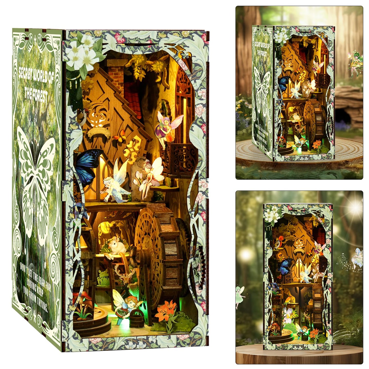 ISSEVE Forest Secret World Book Nook Kit – DIY 3D Wood Dollhouse with LED Light