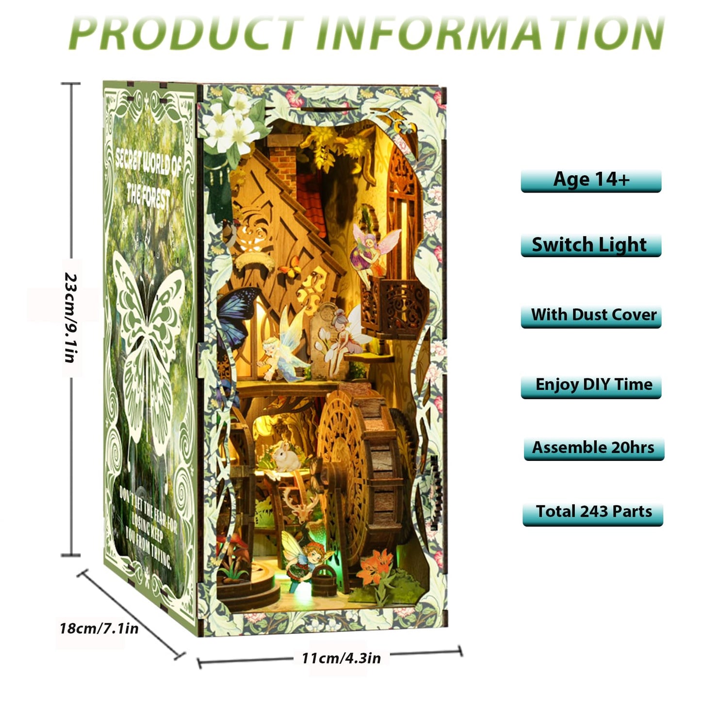 ISSEVE Forest Secret World Book Nook Kit – DIY 3D Wood Dollhouse with LED Light