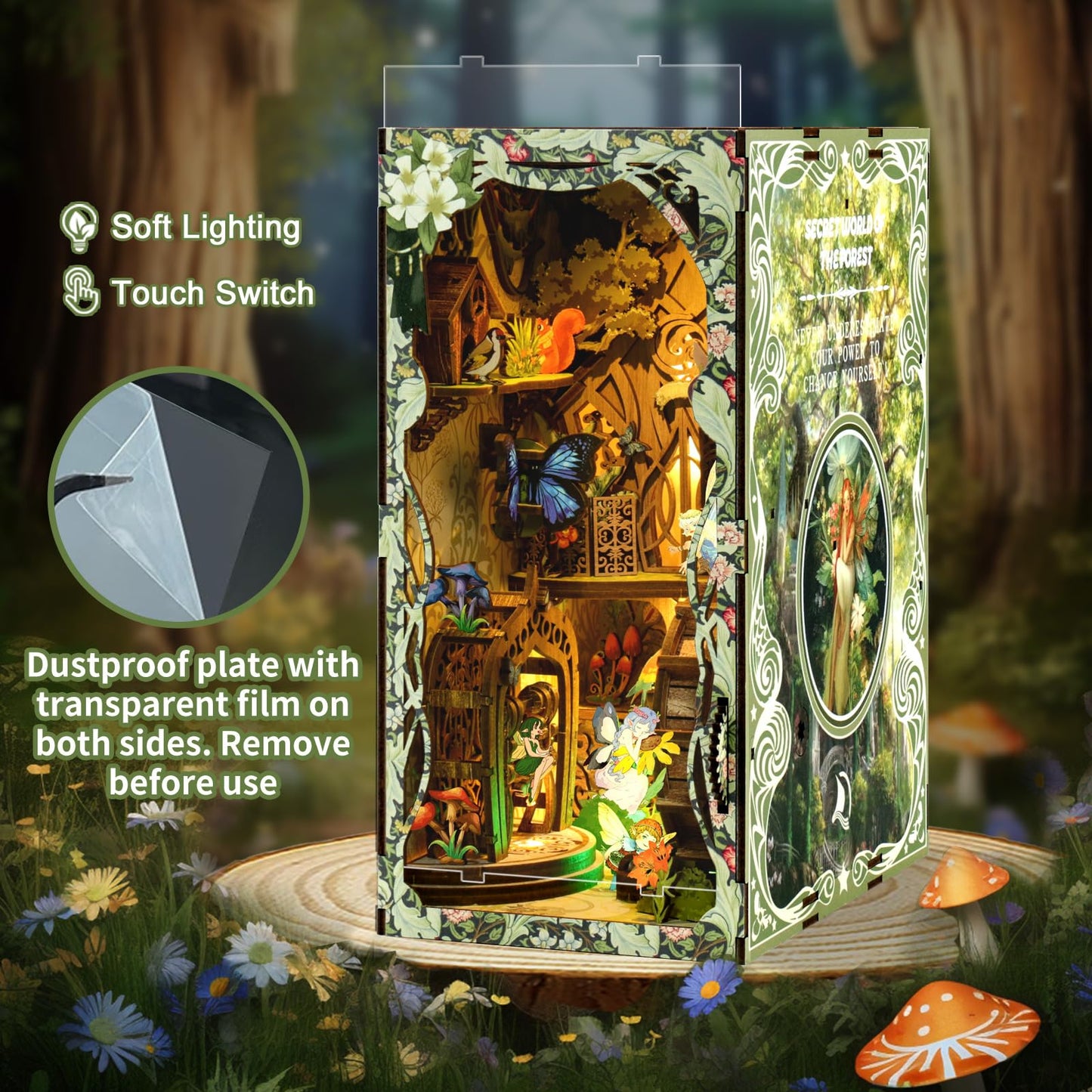 ISSEVE Forest Secret World Book Nook Kit – DIY 3D Wood Dollhouse with LED Light
