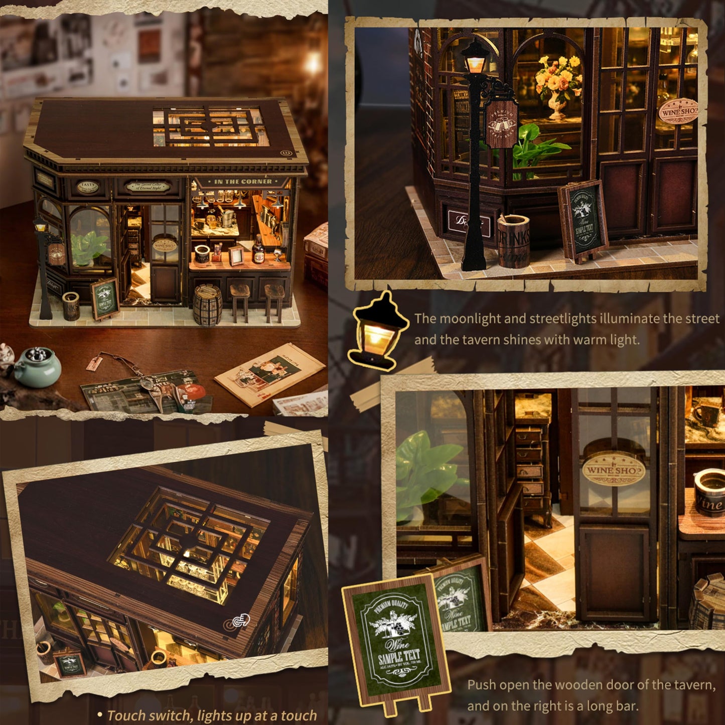ISSEVE Book Nook Kit – Corner Tavern DIY Miniature House | 3D Wooden Puzzle for Adults & Teens