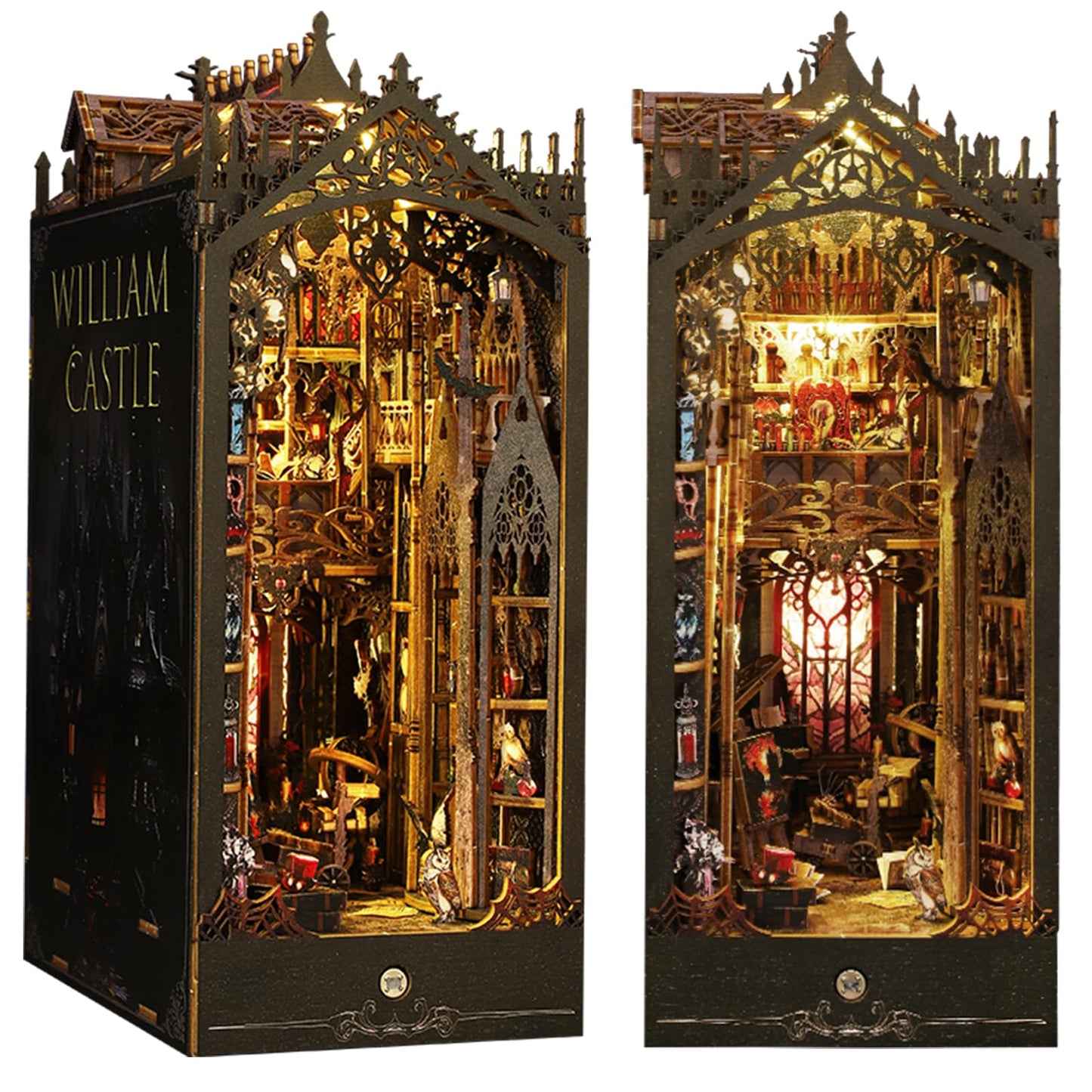 ISSEVE Book Nook Kit – Gothic Castle 3D Wooden Puzzle with Sensor Light