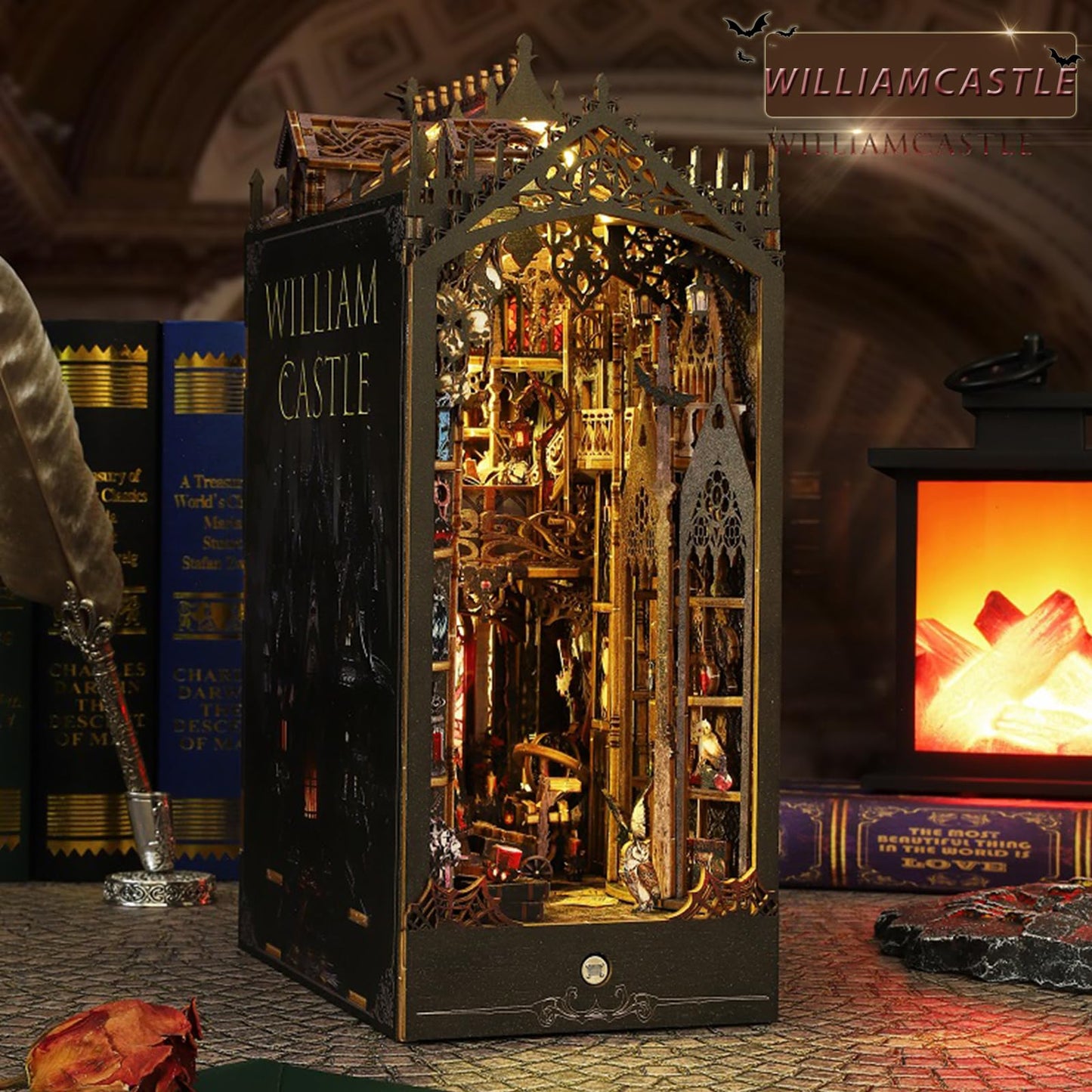 ISSEVE Book Nook Kit – Gothic Castle 3D Wooden Puzzle with Sensor Light