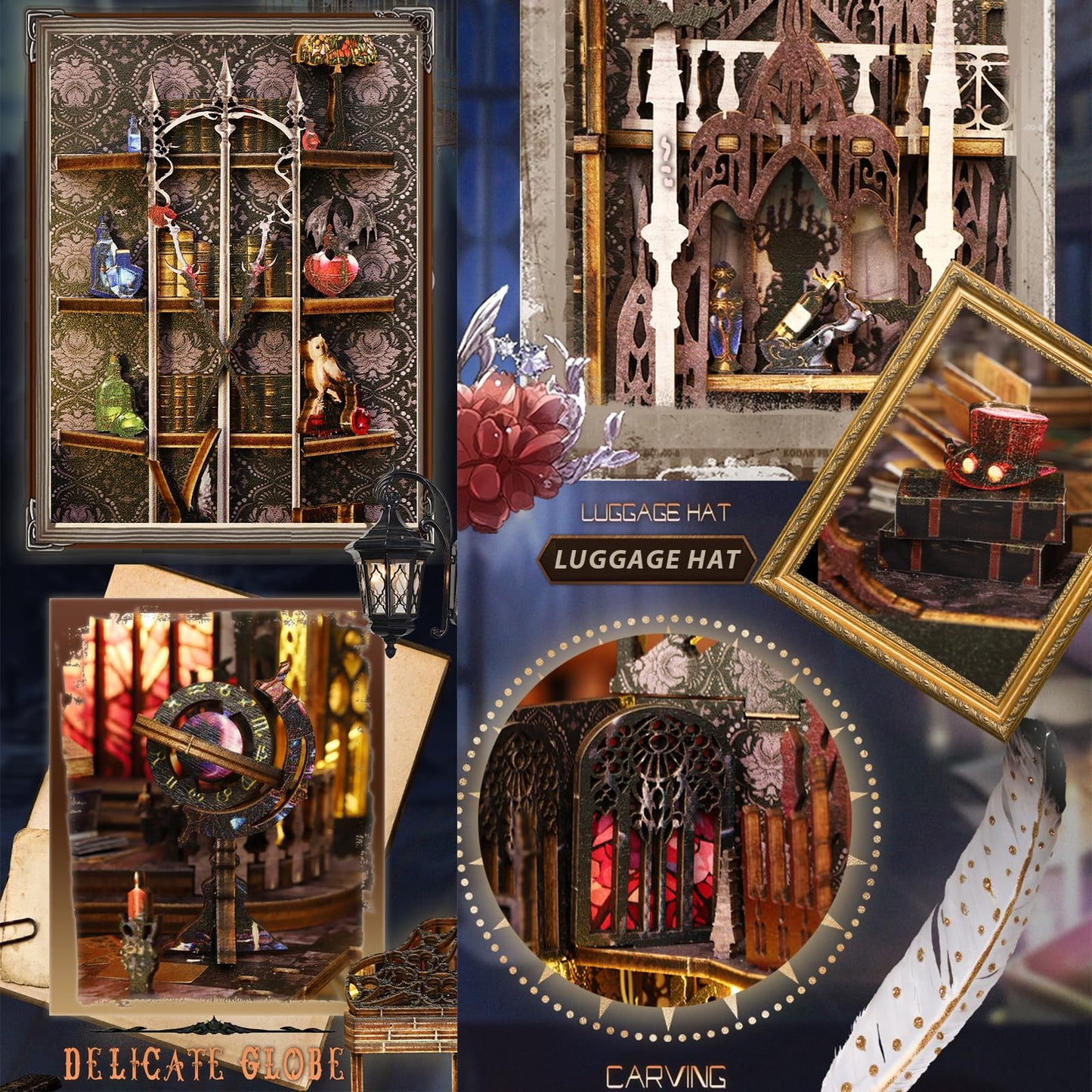 ISSEVE Book Nook Kit – Gothic Castle 3D Wooden Puzzle with Sensor Light