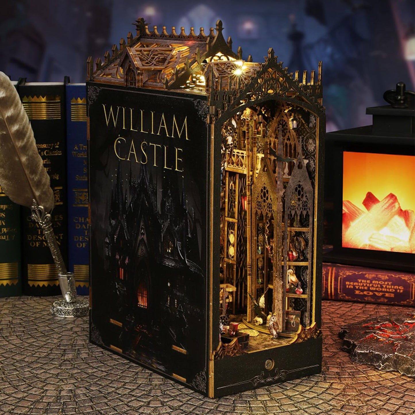 ISSEVE Book Nook Kit – Gothic Castle 3D Wooden Puzzle with Sensor Light