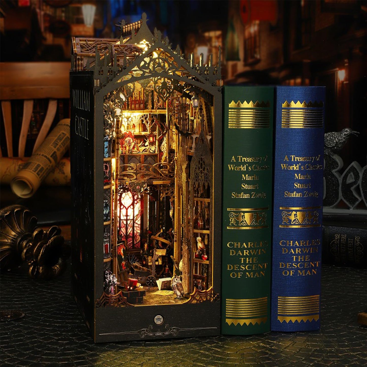 ISSEVE Book Nook Kit – Gothic Castle 3D Wooden Puzzle with Sensor Light