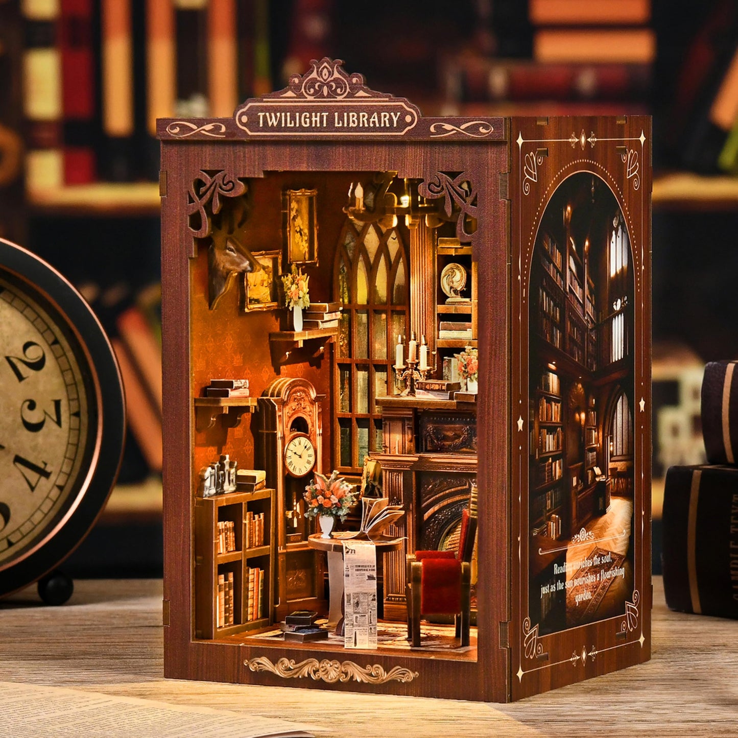 ISSEVE Twilight Library Book Nook Kit – DIY Miniature Dollhouse