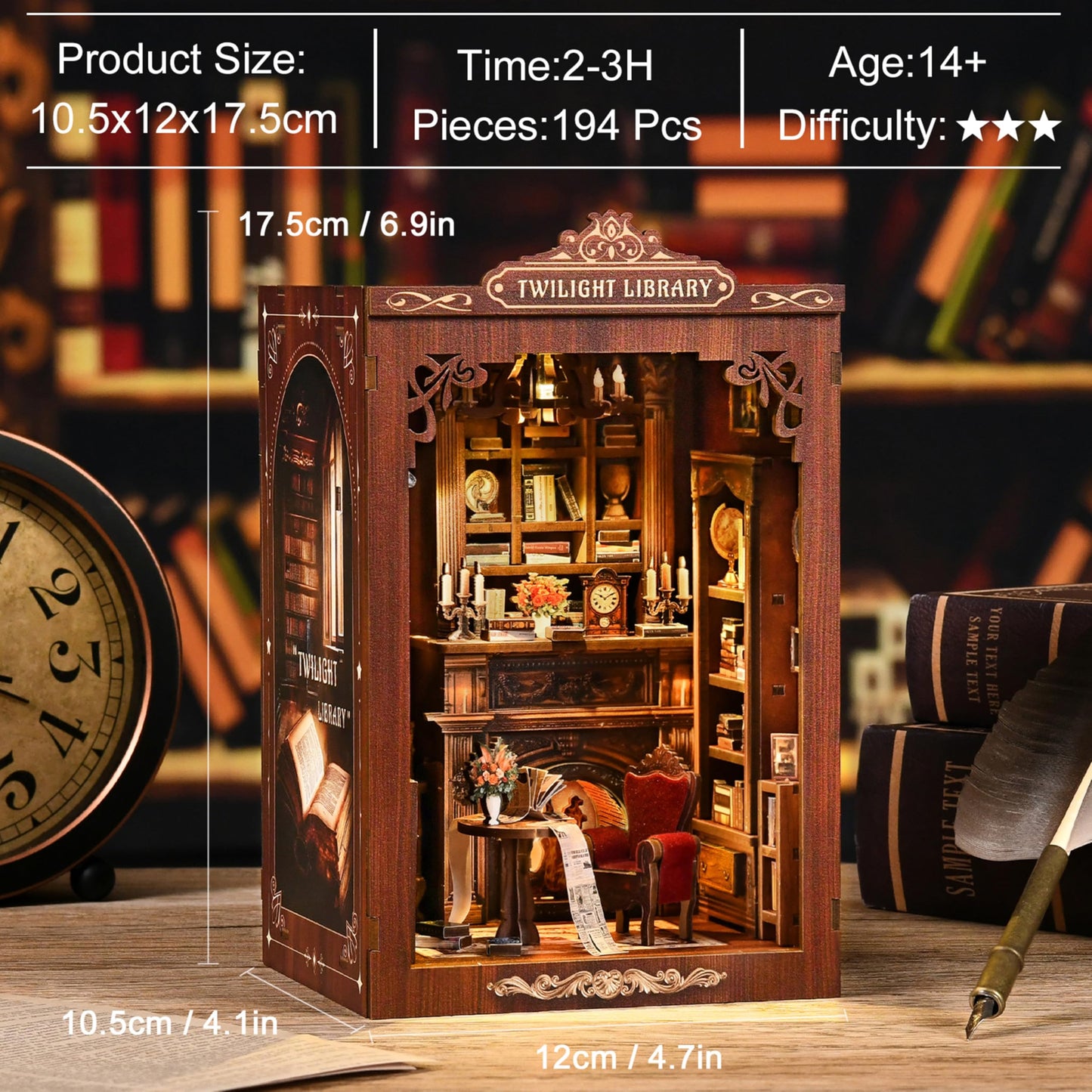 ISSEVE Twilight Library Book Nook Kit – DIY Miniature Dollhouse