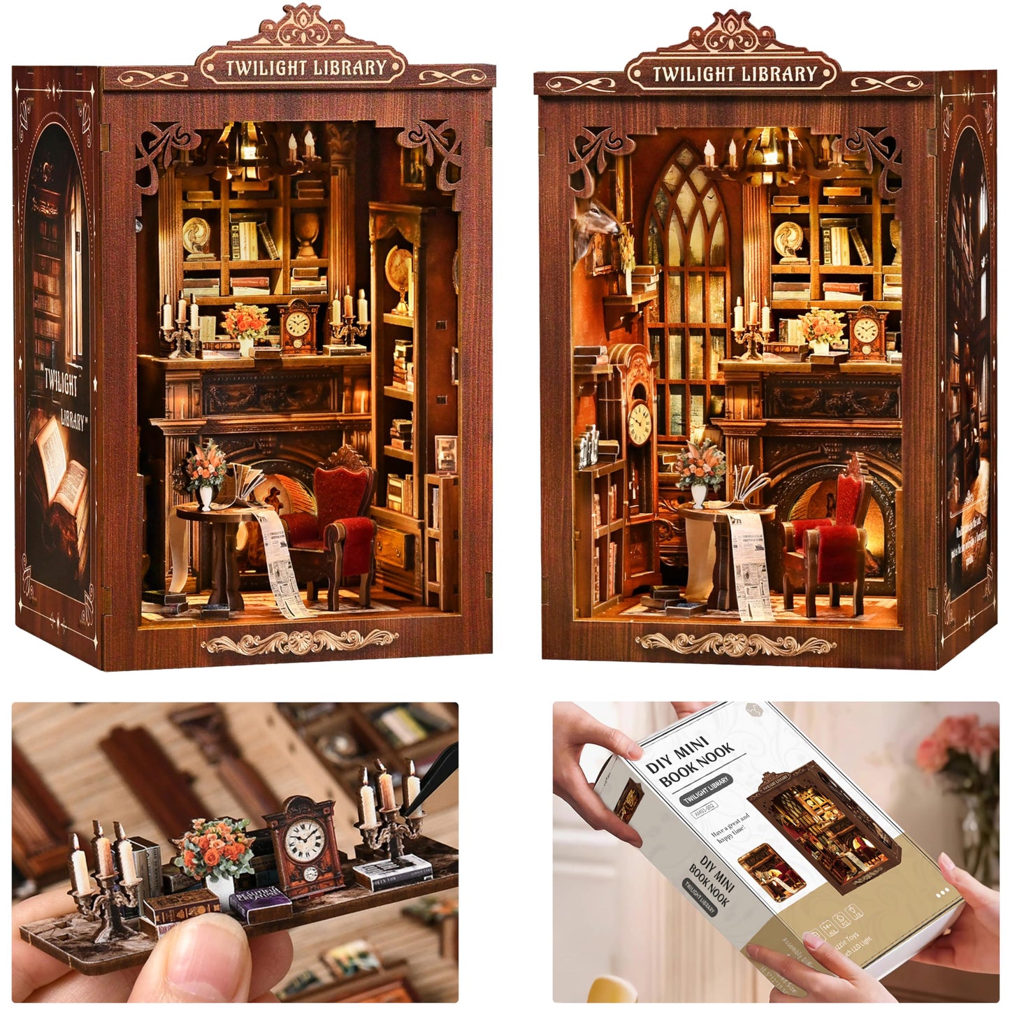 ISSEVE Twilight Library Book Nook Kit – DIY Miniature Dollhouse