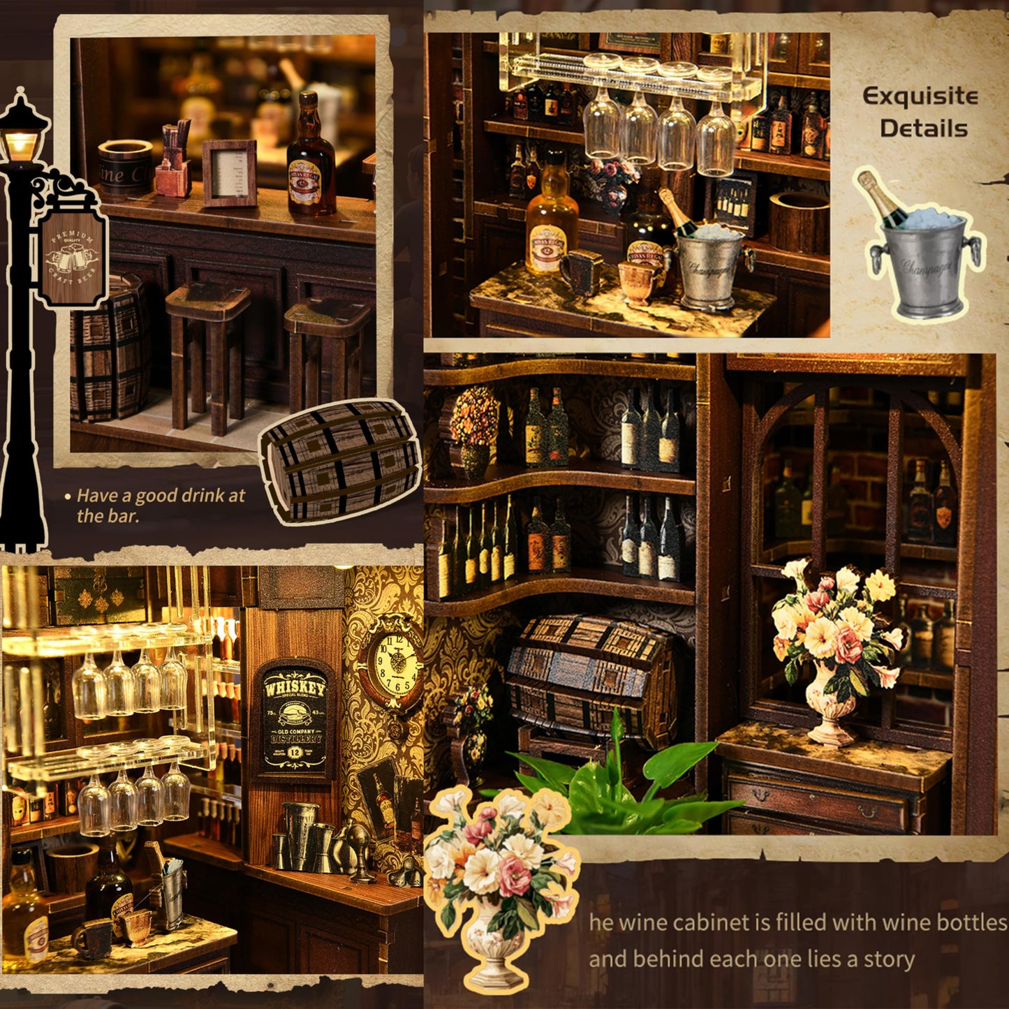 ISSEVE Book Nook Kit – Corner Tavern DIY Miniature House | 3D Wooden Puzzle for Adults & Teens
