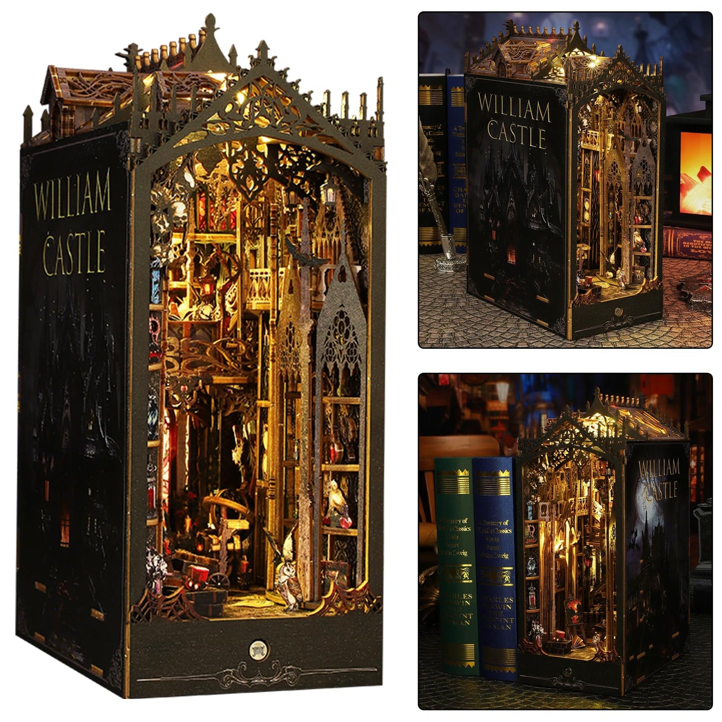 ISSEVE Book Nook Kit – Gothic Castle 3D Wooden Puzzle with Sensor Light