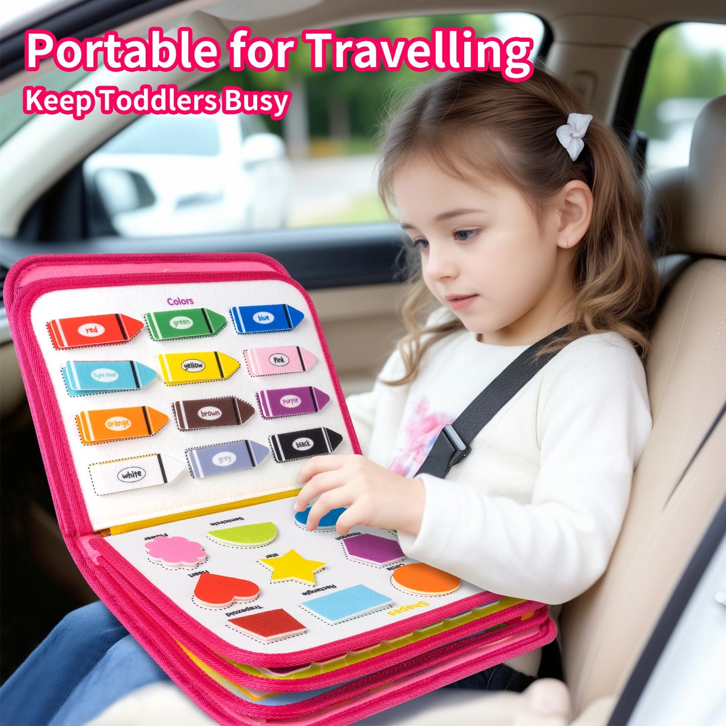 issray 12-page Toddler Busy Board – Montessori Toy | 24-in-1 Sensory Activity (Pink)