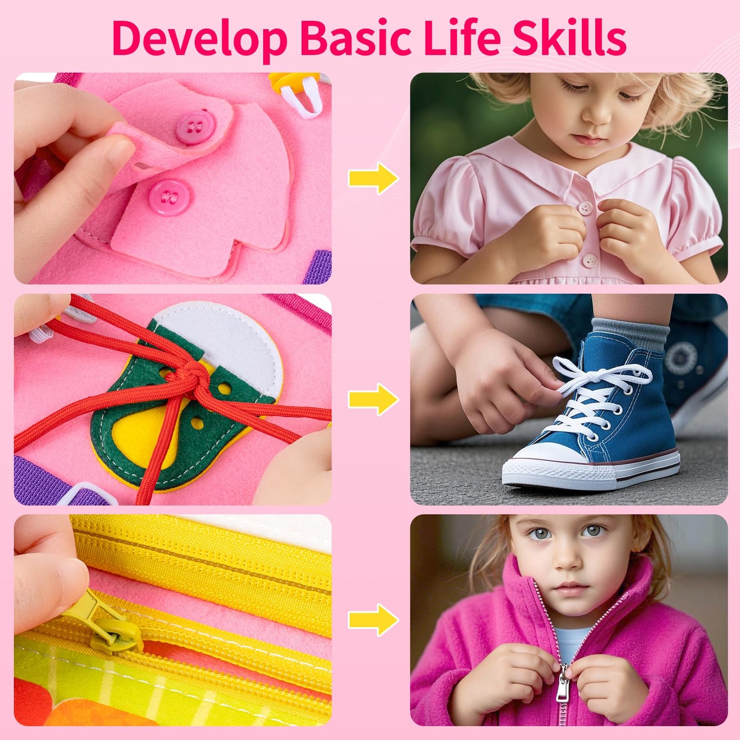 issray 12-page Toddler Busy Board – Montessori Toy | 24-in-1 Sensory Activity (Pink)