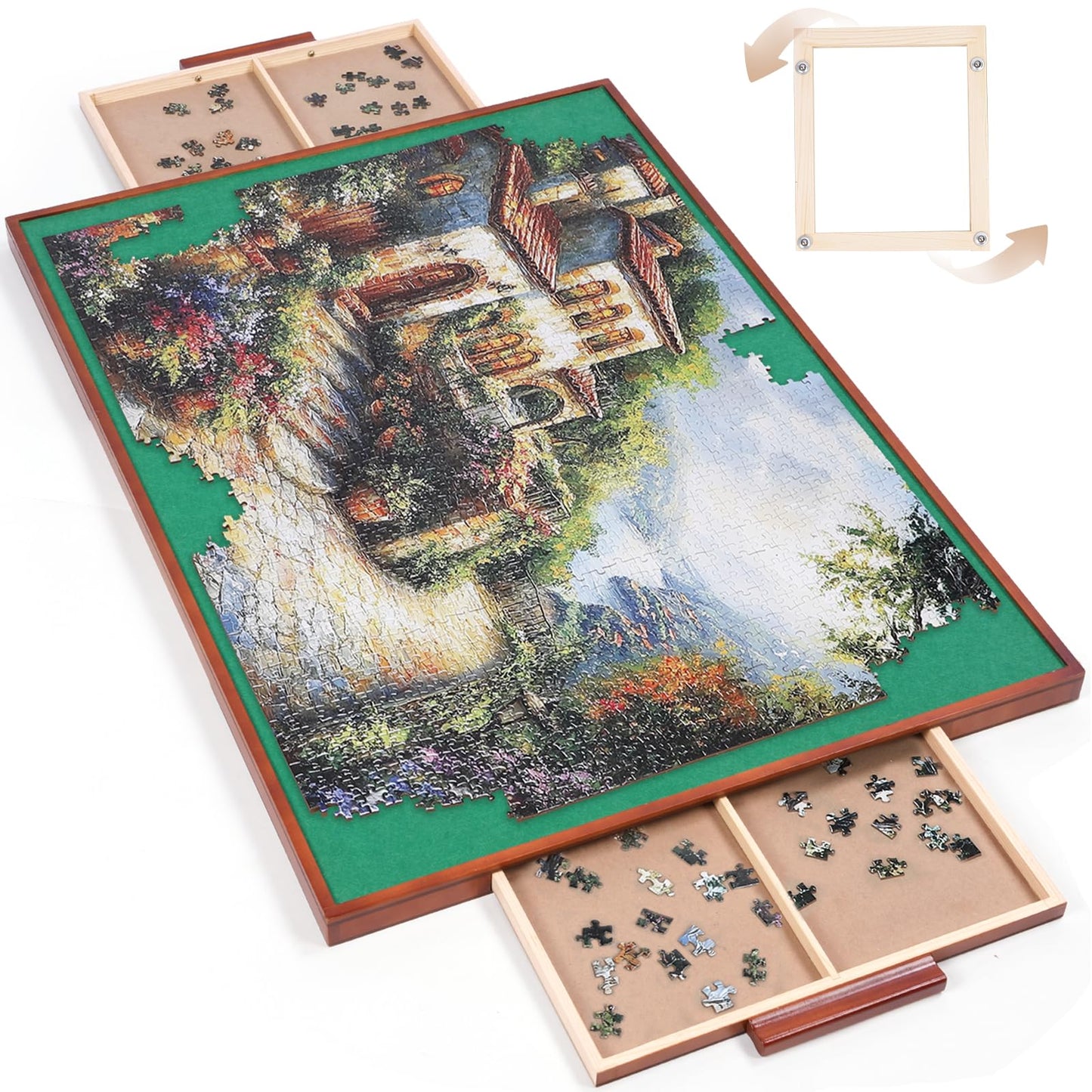 ITEFDTUTNE Rotating Puzzle Board with Drawers — 34 x 24, 1500-Piece Capacity