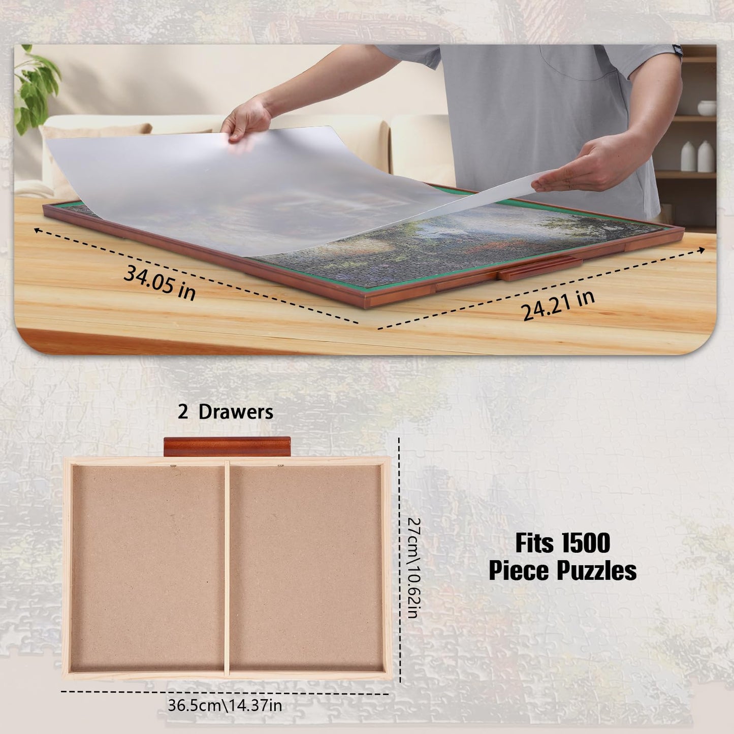 ITEFDTUTNE Rotating Puzzle Board with Drawers — 34 x 24, 1500-Piece Capacity