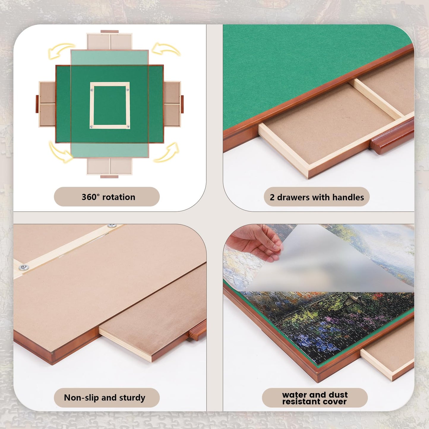 ITEFDTUTNE Rotating Puzzle Board with Drawers — 34 x 24, 1500-Piece Capacity